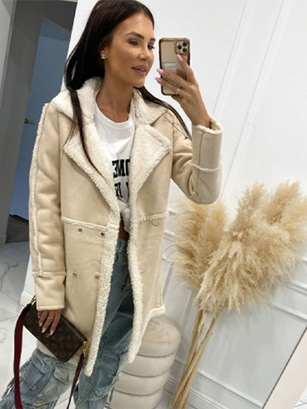 Kaput od umjetne janjeće vune Ženske kapute s dugim rukavima Jesen Zima 2023. Ženski kaputi s dugim rukavima Vintage Trenč jakne