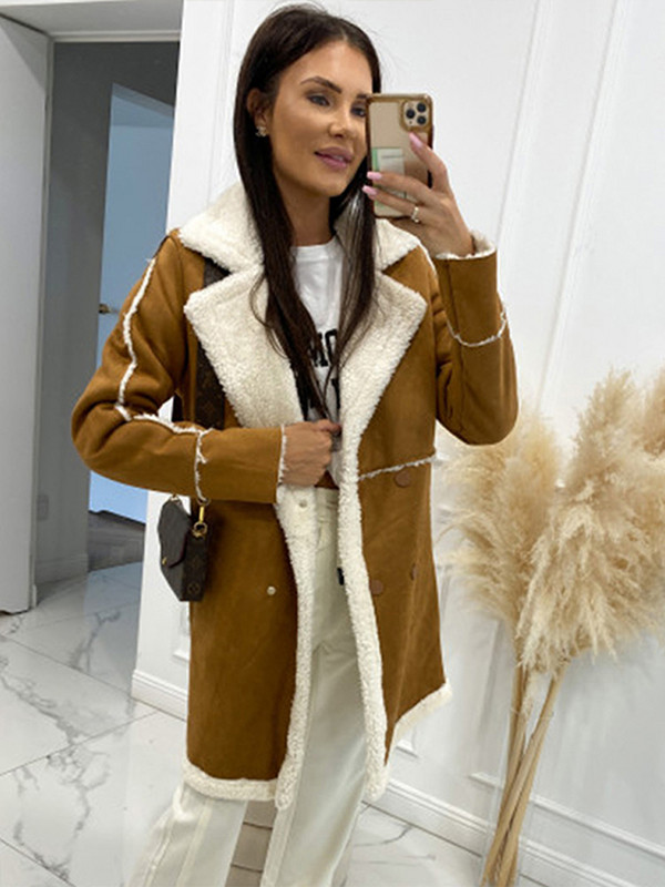 Kaput od umjetne janjeće vune Ženske kapute s dugim rukavima Jesen Zima 2023. Ženski kaputi s dugim rukavima Vintage Trenč jakne