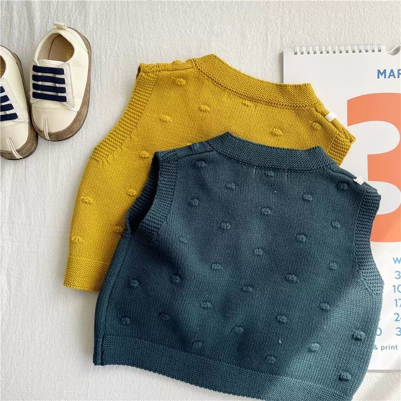 Djevojčice Pleteni kardigan prsluk Dječji proljeće jesen Pamučni džemperi 2022 Nove tamnožute zimske pletene majice za djevojčice