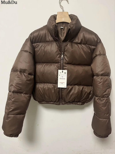 Mu&Du Ženska prevelika jakna s patentnim zatvaračem i stojećim izrezom 2023. Jesen Zima Dugih rukava Ženska topla Dodaj pamučni kaput Ulična odjeća