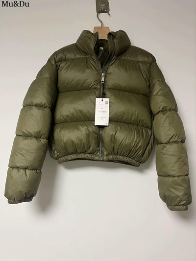 Mu&Du Ženska prevelika jakna s patentnim zatvaračem i stojećim izrezom 2023. Jesen Zima Dugih rukava Ženska topla Dodaj pamučni kaput Ulična odjeća