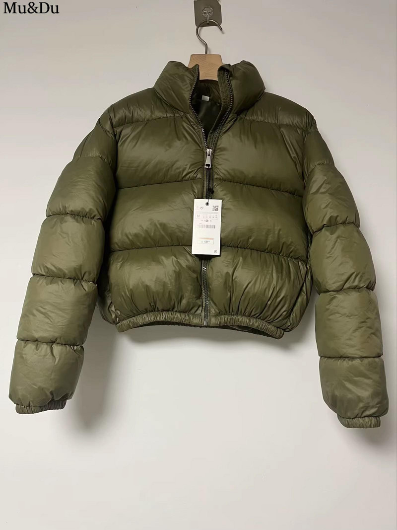 Mu&Du Ženska prevelika jakna s patentnim zatvaračem i stojećim izrezom 2023. Jesen Zima Dugih rukava Ženska topla Dodaj pamučni kaput Ulična odjeća