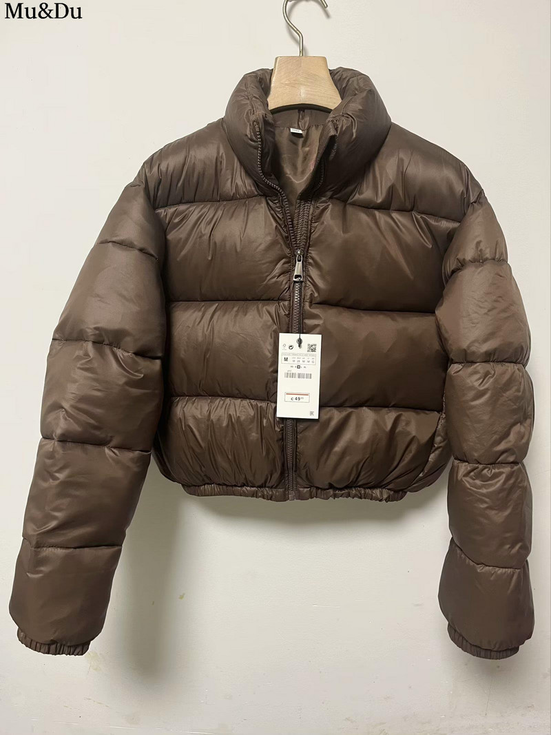 Mu&Du Ženska prevelika jakna s patentnim zatvaračem i stojećim izrezom 2023. Jesen Zima Dugih rukava Ženska topla Dodaj pamučni kaput Ulična odjeća