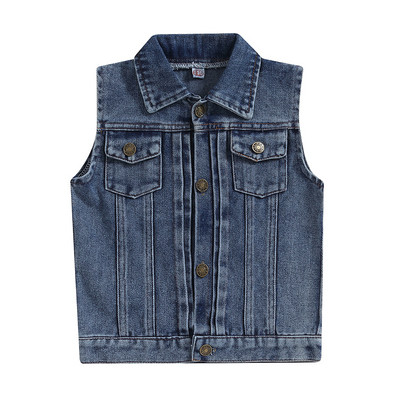 FOCUSNORM 4-7 ani Modă Copii Fete Băieți Vestă de toamnă Jachetă fără mâneci Guler răsucit Închidere cu butoane Îmbrăcăminte din denim