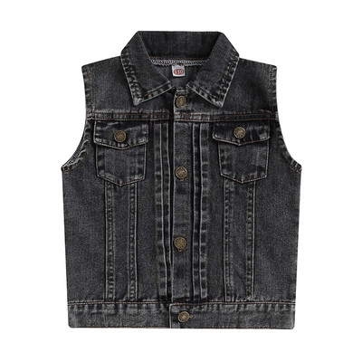 FOCUSNORM 4-7 ani Modă Copii Fete Băieți Vestă de toamnă Jachetă fără mâneci Guler răsucit Închidere cu butoane Îmbrăcăminte din denim