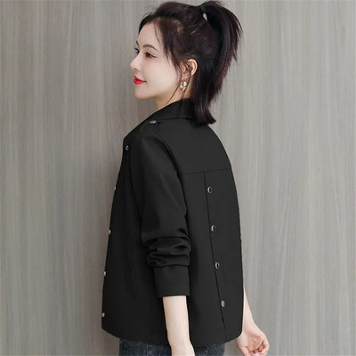 Klasikiniai moteriški atvartai apkarpyti švarkai Laisvalaikio pavasario rudens nauji paltai Korėjietiški ilgomis rankovėmis Ceketler gatvės apranga Laisvi viršutiniai drabužiai Chaqueta