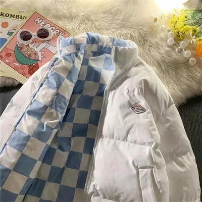 Parka cu broderie drăguță pentru femei, iarnă, moda coreeană, groasă, lejeră, caldă, cu design dublu, haine roz pentru studenți