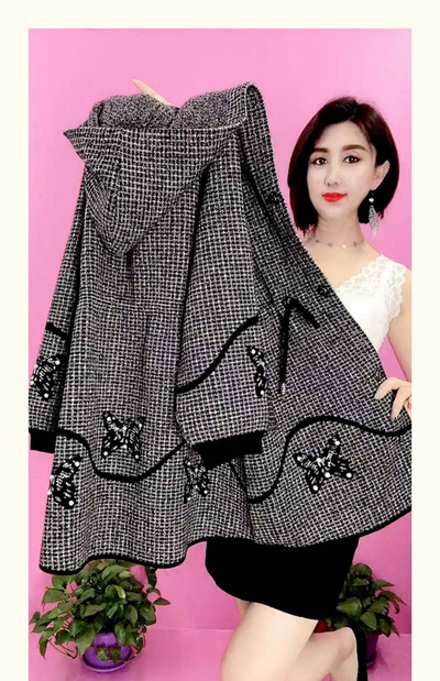 Jesen Zima Novi dvostrani kaput od kašmira s kapuljačom Ženski dugi vuneni kaput velikih veličina Pleteni džemper 5XL za starije majke