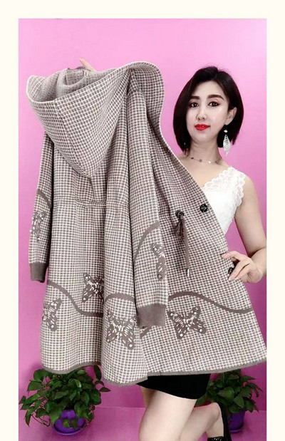 Jesen Zima Novi dvostrani kaput od kašmira s kapuljačom Ženski dugi vuneni kaput velikih veličina Pleteni džemper 5XL za starije majke