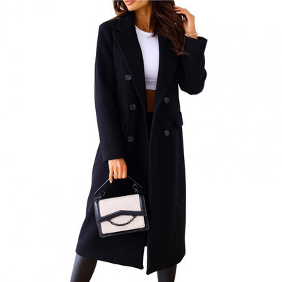 Palton pentru femei, cu mâneci lungi, cu rever, nasturi de culoare uni, menține căldură, lungime medie, antirid, haină de iarnă pentru femei