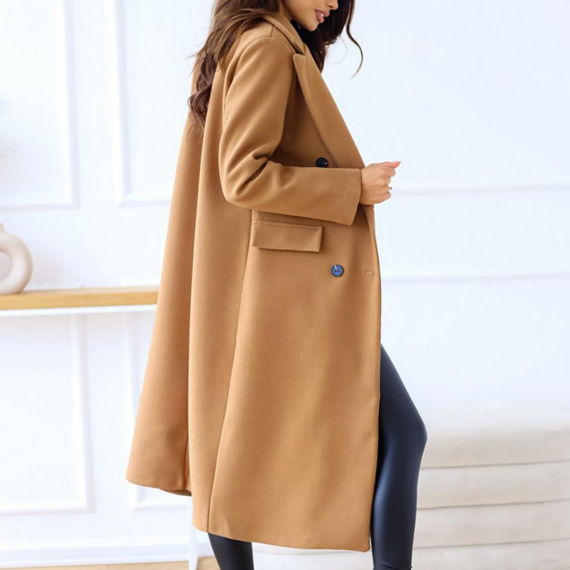 Palton pentru femei, cu mâneci lungi, cu rever, nasturi de culoare uni, menține căldură, lungime medie, antirid, haină de iarnă pentru femei