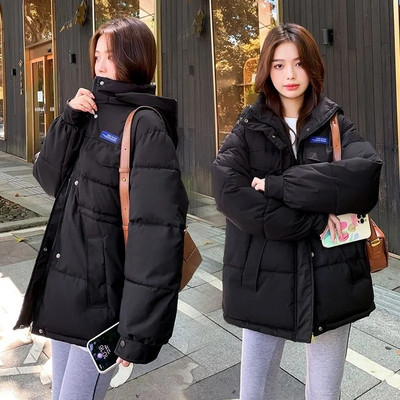 Nova ženska široka pamučno podstavljena jakna iz 2023. Ženski Klein plavi pamučni kaput Zimski topli, deblje parke, kaput s kapuljačom, gornja odjeća veće veličine