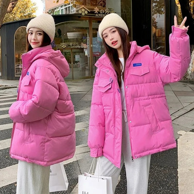 Nova ženska široka pamučno podstavljena jakna iz 2023. Ženski Klein plavi pamučni kaput Zimski topli, deblje parke, kaput s kapuljačom, gornja odjeća veće veličine