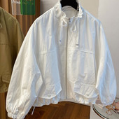 Jachetă de primăvară, scurtă, cu fermoar, vintage, jachetă de vânt pentru femei, cu guler, haină de buzunar, haină de stradă, pentru femei.