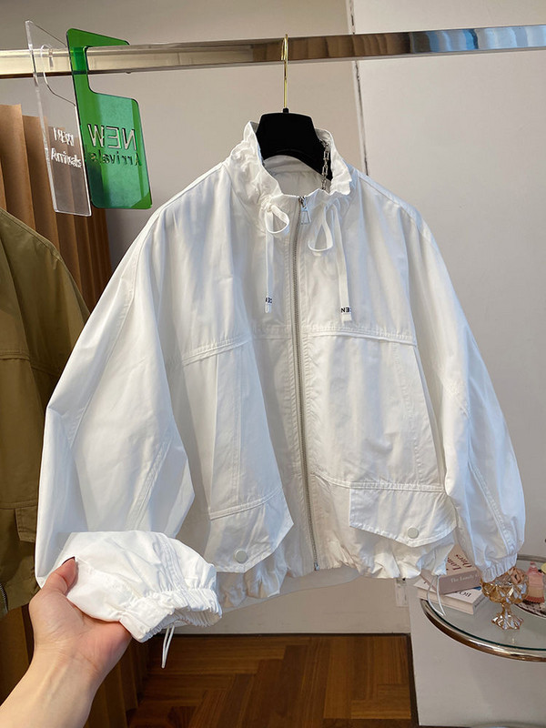 Jachetă de primăvară, scurtă, cu fermoar, vintage, jachetă de vânt pentru femei, cu guler, haină de buzunar, haină de stradă, pentru femei.