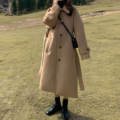 Vuneni kaput Ženska srednje duga odjeća za jesen i zimu 2022. Novi korejski široki vuneni kaput, trenč kaput za žene