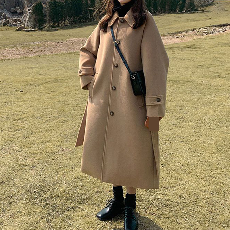 Vuneni kaput Ženska srednje duga odjeća za jesen i zimu 2022. Novi korejski široki vuneni kaput, trenč kaput za žene