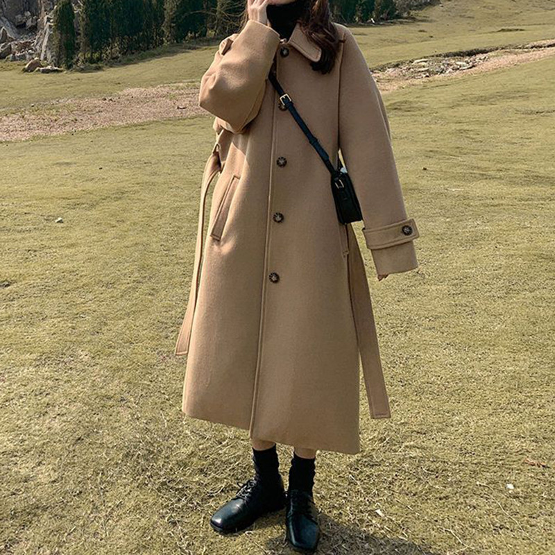 Vuneni kaput Ženska srednje duga odjeća za jesen i zimu 2022. Novi korejski široki vuneni kaput, trenč kaput za žene