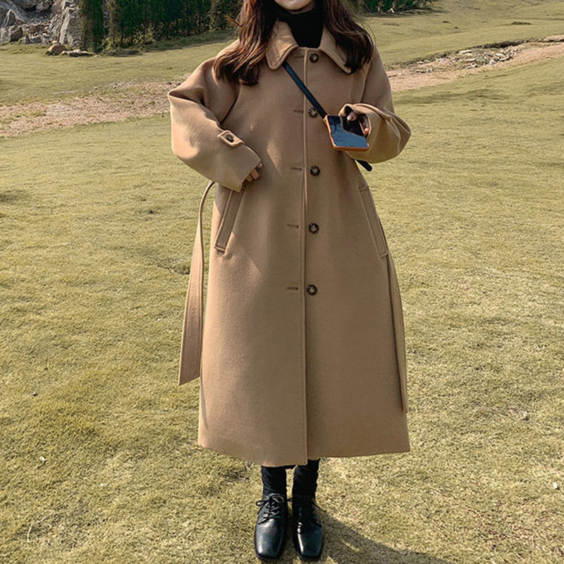 Vuneni kaput Ženska srednje duga odjeća za jesen i zimu 2022. Novi korejski široki vuneni kaput, trenč kaput za žene