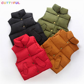 Pievilcīgs bērnu virsdrēbes Ziemas mazulim Solid Bodywarmer Kabatas Veste Meitene Rudens Biezi Mēteļi Bērnu Jaka Veste Apģērbi