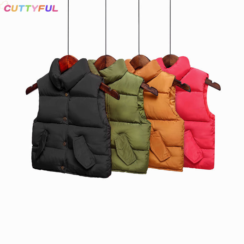 Pievilcīgs bērnu virsdrēbes Ziemas mazulim Solid Bodywarmer Kabatas Veste Meitene Rudens Biezi Mēteļi Bērnu Jaka Veste Apģērbi