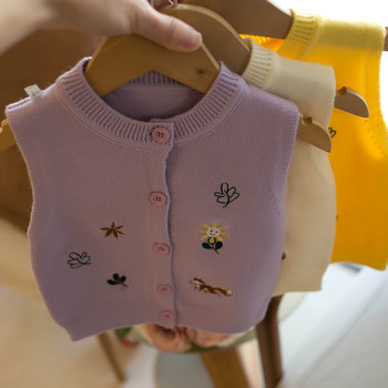 Пролетно детско облекло на 2023 г., момиче, бродирана анимационна жилетка, жилетка, жилетка за малко дете, детски палта