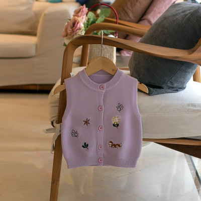Dječja odjeća za proljeće 2023., prsluk s izvezenim crtanim kardiganom za djevojčice, prsluk za malu djecu, dječji kaputi