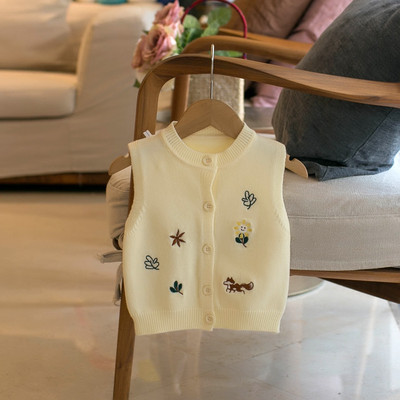 Dječja odjeća za proljeće 2023., prsluk s izvezenim crtanim kardiganom za djevojčice, prsluk za malu djecu, dječji kaputi