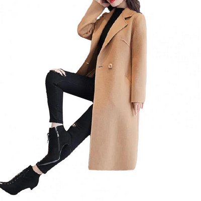 Jesen Zima Ženski vuneni kaput s reverima, dugim rukavima s dva gumba i džepovima Gornja odjeća srednje dužine Ženska odjeća