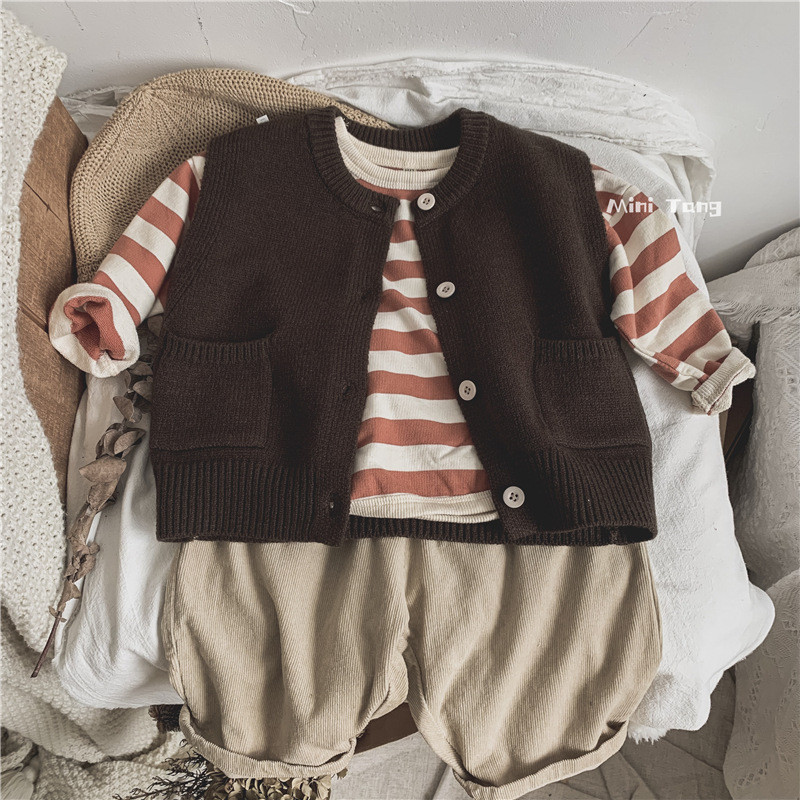 Jednostavan jednobojni prsluk za dječake Ležerna jednobojna jakna bez rukava Dječja pletena majica za djevojčice Pamučni kardigan s O izrezom Proljetna odjeća za bebe