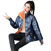 Ženska sjajna podstavljena jakna Ženska kratka nova modna zimska ženska jakna 2021. Široka divlja debela topla ženska parka jakna B