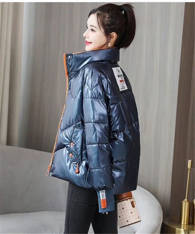 Ženska sjajna podstavljena jakna Ženska kratka nova modna zimska ženska jakna 2021. Široka divlja debela topla ženska parka jakna B