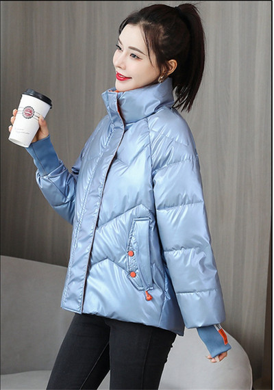 Ženska sjajna podstavljena jakna Ženska kratka nova modna zimska ženska jakna 2021. Široka divlja debela topla ženska parka jakna B