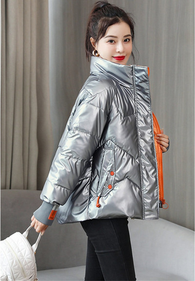 Ženska sjajna podstavljena jakna Ženska kratka nova modna zimska ženska jakna 2021. Široka divlja debela topla ženska parka jakna B