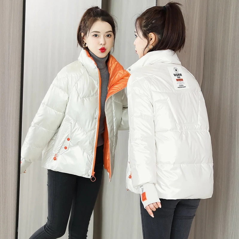 Ženska sjajna podstavljena jakna Ženska kratka nova modna zimska ženska jakna 2021. Široka divlja debela topla ženska parka jakna B