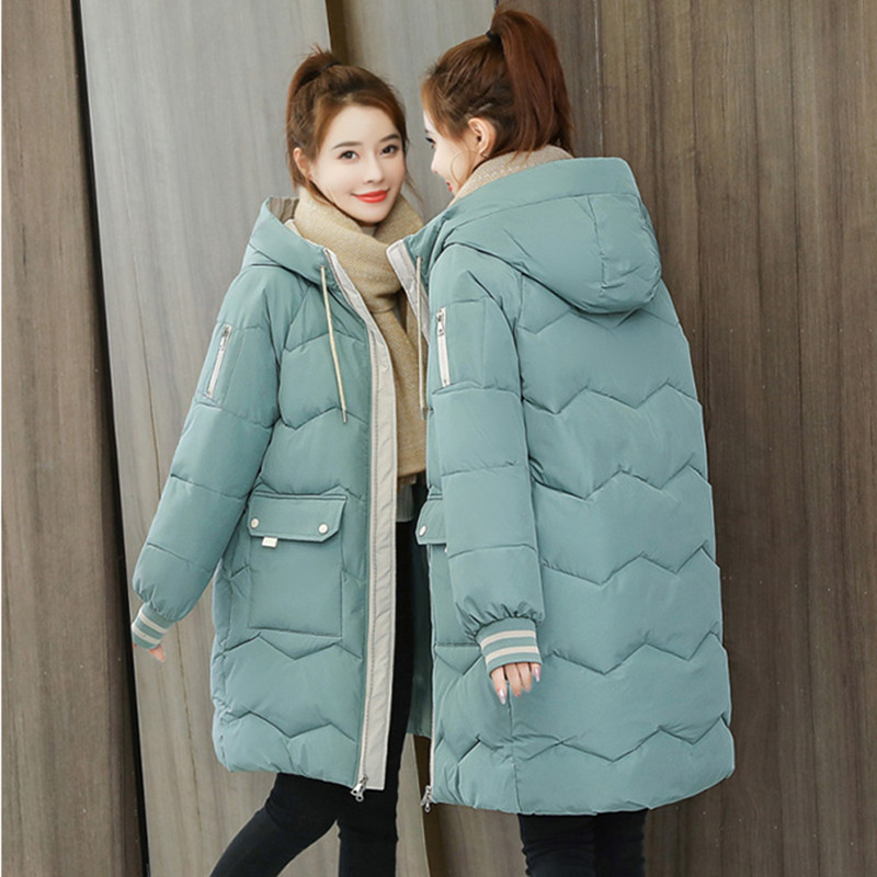 Moteriška striukė, 2023 m. Nauja žieminė moteriška pūkinė medvilninė striukė, ilga laisvalaikio viršūnės su gobtuvu, paltas, šiltas, moteriškas Parkas A