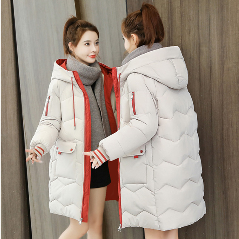 Moteriška striukė, 2023 m. Nauja žieminė moteriška pūkinė medvilninė striukė, ilga laisvalaikio viršūnės su gobtuvu, paltas, šiltas, moteriškas Parkas A