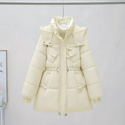 Korėjos mados laisvai pūkuota medvilninė striukė Moteriška žieminė striukė 2023 m. nauja stovima apykakle Paltai su gobtuvu Moteriškas pastorintas paltas