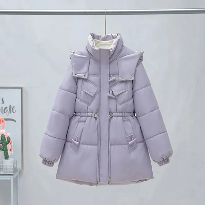 Korėjos mados laisvai pūkuota medvilninė striukė Moteriška žieminė striukė 2023 m. nauja stovima apykakle Paltai su gobtuvu Moteriškas pastorintas paltas