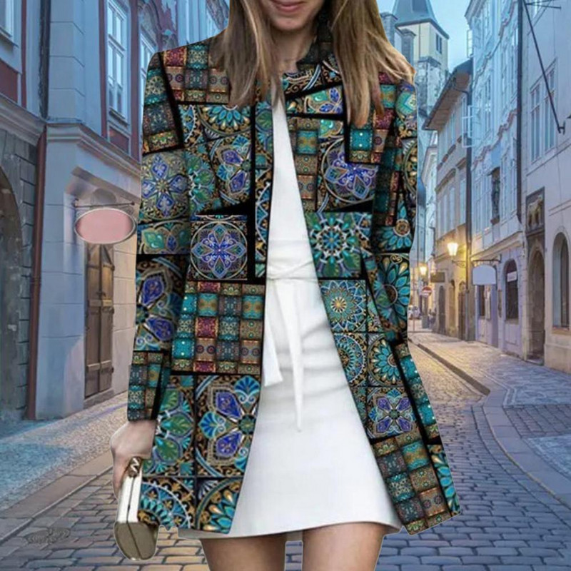 Trendikas naiste mantel Tuulekindel kampsunist mantli taskud Vintage ebaregulaarse mustriga kampsunist jope külmumisvastane