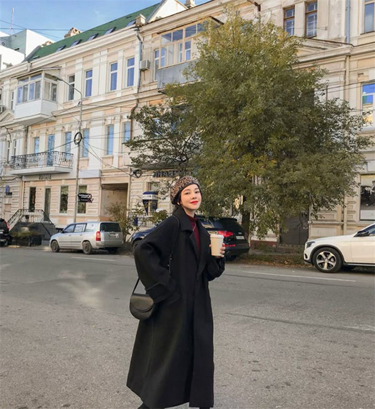 2023 Jesen Zima Novi vuneni kaput Ženski korejski Femme crna jakna od divlje vune Ženski modni dugi široki ženski kaput S2284