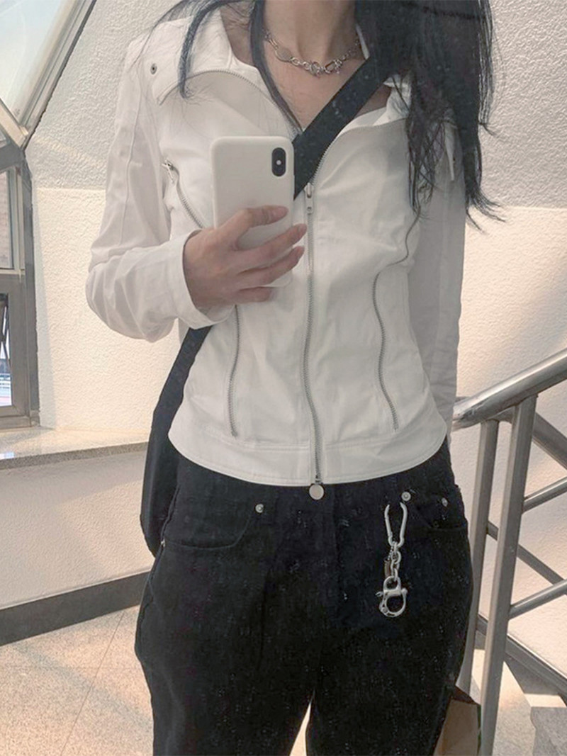 Ženska ležerna jakna Vintage dugih rukava, samostojeći ovratnik, patentni zatvarač, jednobojna, hladna jesenja odjeća, ulična odjeća, jesenske majice Y2k