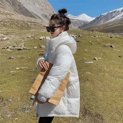 Punjasta pamučna jakna 2023. Elegantna korejska verzija široka ženska gornja odjeća srednje dužine stila Svestrana ženska gornja odjeća s kapuljačom