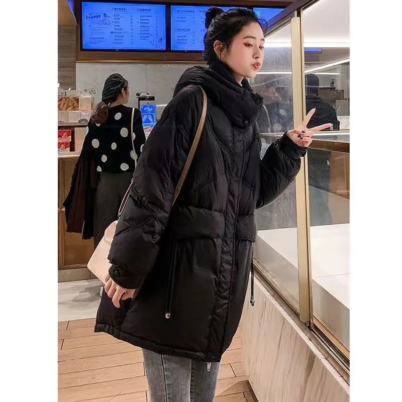 Punjasta pamučna jakna 2023. Elegantna korejska verzija široka ženska gornja odjeća srednje dužine stila Svestrana ženska gornja odjeća s kapuljačom