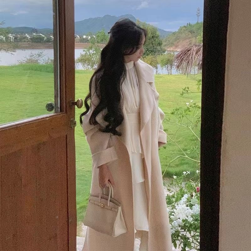 Jauns modes piebalss vilnas mētelis sievietēm rudenī un ziemā, jauns stils, augstas kvalitātes, ikdienišķa, biezāka vilnas mēteļa tendence