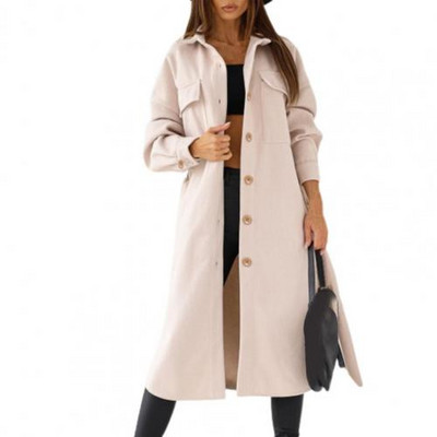 Jachetă supradimensionată pentru femei Trench de culoare solidă Toamnă Iarnă Curea groasă cu revere Pardesiu lung Jachetă de lână Birou