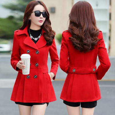 Jachetă de lână de primăvară, toamnă 2023, pentru femei, paltoane cu piept dublu, pardesiu elegant, haină de bază, buzunare, haină de iarnă amestecată de lână, topuri