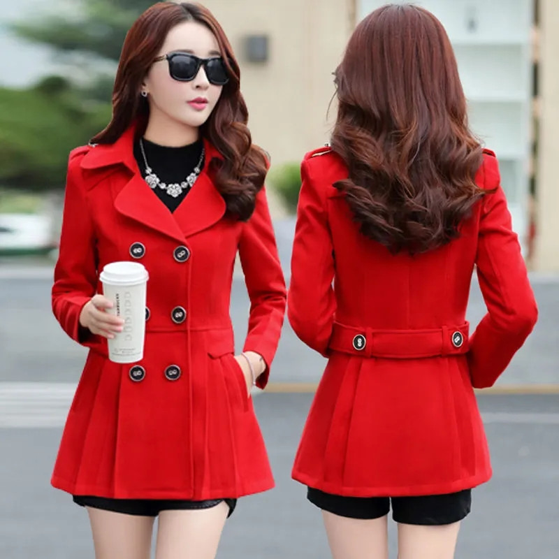 Jachetă de lână de primăvară, toamnă 2023, pentru femei, paltoane cu piept dublu, pardesiu elegant, haină de bază, buzunare, haină de iarnă amestecată de lână, topuri