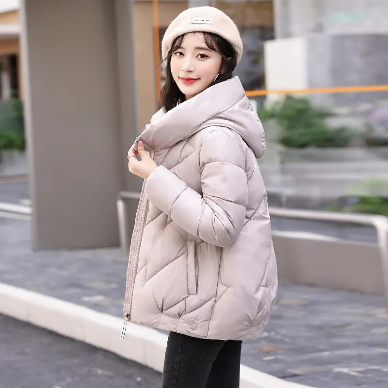 Jachetă din bumbac 2023, iarnă, nouă, cu glugă, slim fit, ocazional, haină pentru femei, temperament la modă, versatil, îmbrăcăminte exterioară pentru femei
