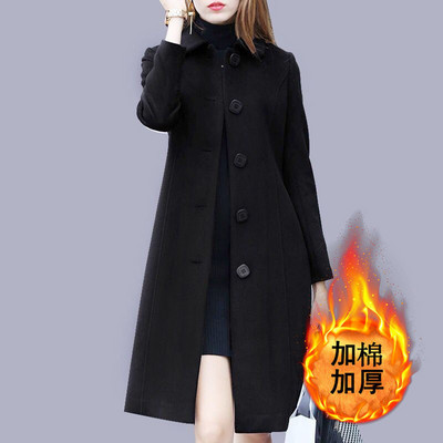 2022. gada rudens ziemas sieviešu mētelis, vidēja garuma, vienrindas vienkrāsains, nolaižams apkakle, eleganta liela izmēra ikdienas silta jaka